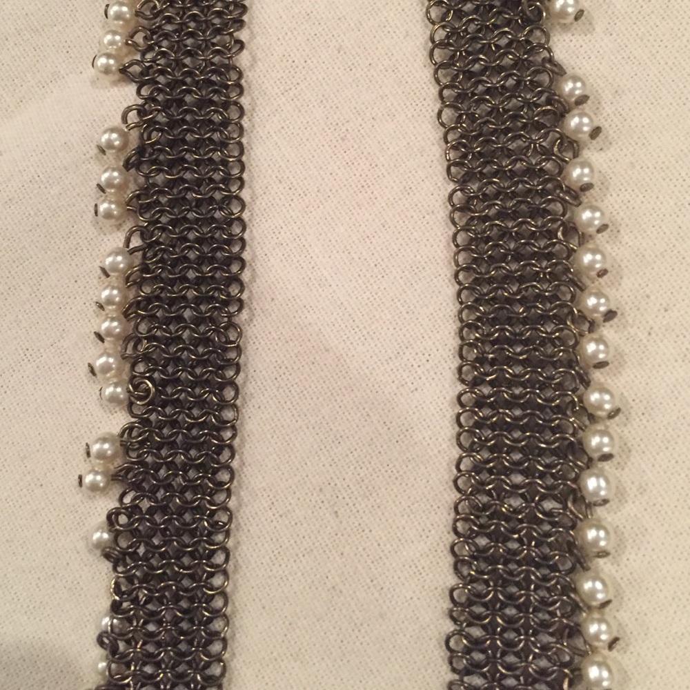 J. Crew Pearl Bronze link chain necklace